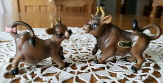 2 Vintage Josef Pottery Bull & Cow Figurines