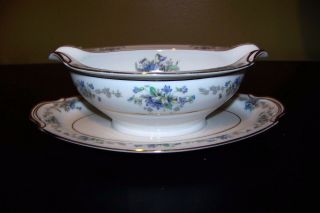 Noritake China Violette 3054 Oval Gravy Boat Bowl W/ Attached Under - Plate