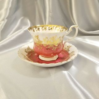 Royal Albert Regal Series Pink Tea Cup And Saucer Gold Flowered Design Set