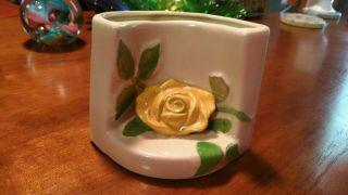 Vintage Ceramic Wall Pocket Pink With Yellow Rose