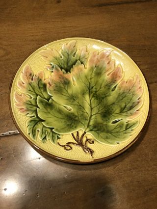 Vintage Majolica Pottery Leaf Plate 7 3/4 " Handpainted Made In Germany