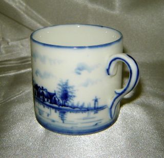 Blue/White Windmills Demitasse Porcelain Cup w/ Faneuil Hall Boston Interior 2