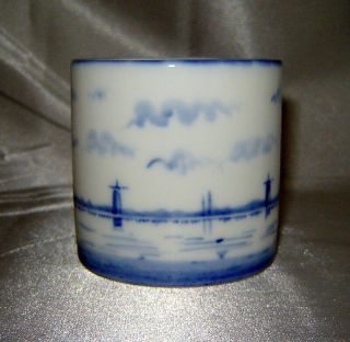 Blue/White Windmills Demitasse Porcelain Cup w/ Faneuil Hall Boston Interior 4