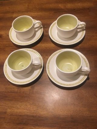 Set 4 Franciscan Earthenware Hacienda Green Tea Cups & Saucers Mugs Ec