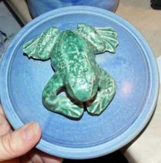 Vintage Crutchfield Blue Green Lidded Bowl Frog Artisan Pottery Hand Crafted 2