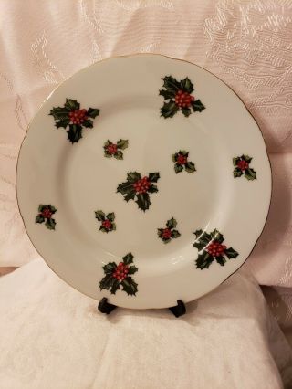 Vintage Lefton Hand Painted China Christmas Holly Leaves & Berries Plate 7952