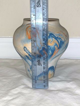 Colorful Vintage Nemadji Pottery Vase Swirls of Blue Orange,  handmade 2