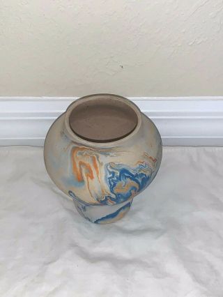 Colorful Vintage Nemadji Pottery Vase Swirls of Blue Orange,  handmade 3