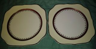2 Vtg Homer Laughlin Eggshell Nautilus N1642 8 " Square Salad Plates Maroon Gold