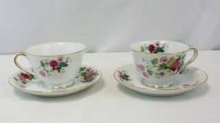 Vintage Noritake Gardena Set Of 2 Teacups And Saucers 3056