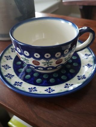 Manufaktura Boleslawiec Polish Handmade Pottery Set Tea Coffee Cup & Saucer
