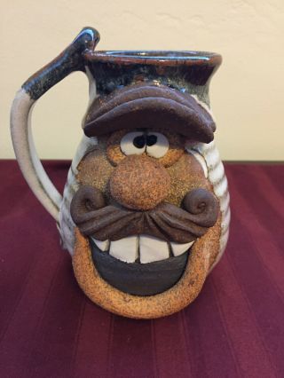 Robert Eakin Handmade Funny Face Pottery/stoneware 3 - D Mug/cup Folk Art