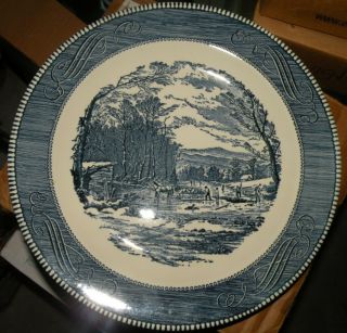 Chop Platter Blue And White Currier And Ives Dinnerware Getting Ice