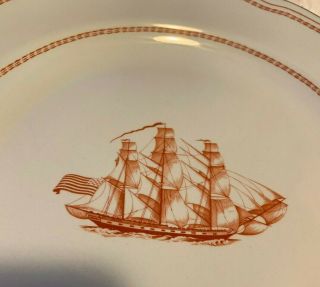 Spode Dinner Plate Trade Winds Ship Grand Turk,  Built 1786 Red Gold Trim W128c