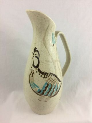 Vintage Red Wing Pottery Quail 12 Inch Water Pitcher,  No Ice Lip/ Smooth Top