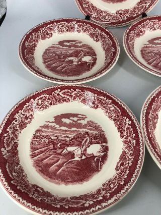 (5) Currier And Ives 8” Soup Bowls - “Fox Hunting Full Cry” Homer Laughlin 3