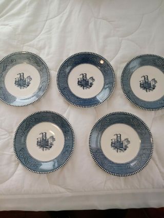5 Currier And Ives 4 Inch River Boat Saucers