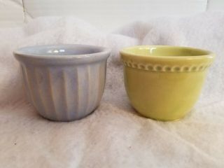 Vintage Set Of 2 Mccoy Pottery Custard Cups Blue & Yellow