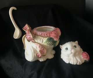 Fitz and Floyd Kittens and Roses SugarBowl w/Ceramic Spoon Retired 5