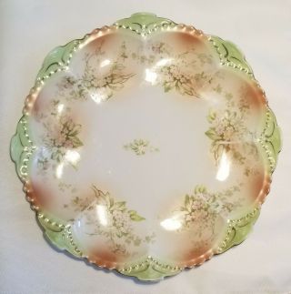 Antique Porcelain M&z Austria Oyster Plate 8.  5/8 " Floral Scalloped Edge