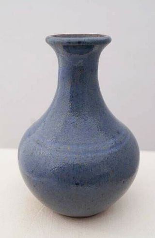 1996 Signed Vo Vernon Owens Jugtown Seagrove Nc Folk Art Pottery Matte Blue Vase