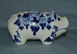 Vintage Hand Painted Delft Blue Piggy Bank Made In Holland 5 " X 2 3/4