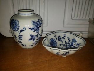 Vintage Blue Danube China Leaf Shaped Candy Dish & Vase Japan