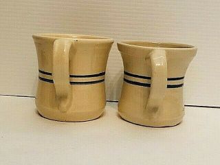 Signed Hand Thrown Vintage Marshall Pottery Stoneware Mugs w/ Blue Stripes 2