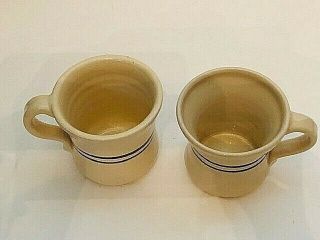 Signed Hand Thrown Vintage Marshall Pottery Stoneware Mugs w/ Blue Stripes 3