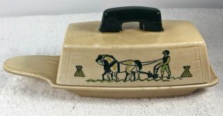 Metlox Poppy Trail Homestead Provincial Green Yellow Farmer Butter Dish And Lid