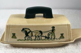 METLOX POPPY TRAIL HOMESTEAD PROVINCIAL GREEN YELLOW FARMER BUTTER DISH AND LID 2