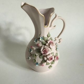 Vintage Lefton China Pitcher - Style Bud Vase.  Dusty Pink Hand Painted.  6x3x3 "
