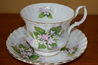 Vintage Royal Albert Tea Cup And Saucer Pink Mayflower Pattern Made In England
