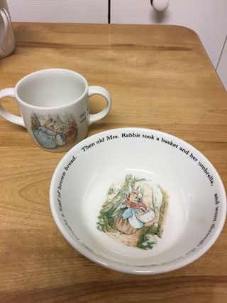 Wedgwood Peter Rabbit Double Handle Cup And Bowl Made In England 1997