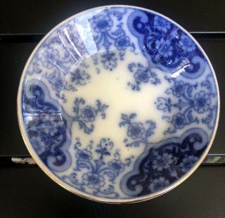 Antique Germany Flow Blue Dish Bowl Floral Blue White Pottery