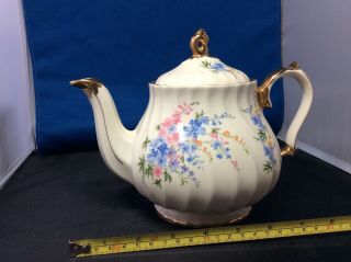 Antique,  Vintage Sadler England Blue Pink Floral,  Gold Gilt Teapot Tea Pot