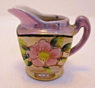 Lusterware Japan Small Vintage Pitcher Creamer Purple With Pink Flower