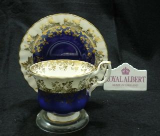 Vintage Royal Albert England Royal Blue Regal Series Tea Cup & Saucer Duo 4396