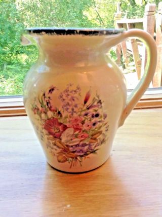 Home & Garden Party Floral Pitcher 7 3/4 " T & 5 1/2 W Rim 2000 Usa Retired