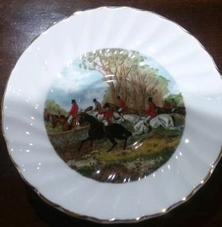 Set of 2 Crown Dorset Teacups & Saucers Horse Hunting fine bone China.  Rare Vtg 4
