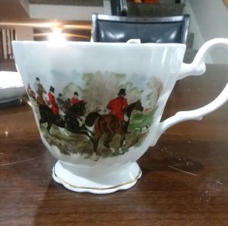 Set of 2 Crown Dorset Teacups & Saucers Horse Hunting fine bone China.  Rare Vtg 5