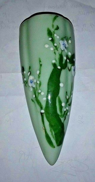 Hand Painted Thick Green Wall Pocket Vase - Possibly Antique - &description
