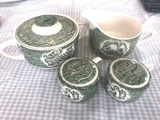 The Old Curiosity Shop (green) By Royal Salt And Pepper Shaker And Sugar/creamer