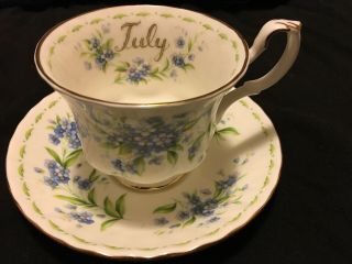 Royal Albert Flower Of The Month Tea Cup & Saucer Set July - Forget - Me - Not - 1970