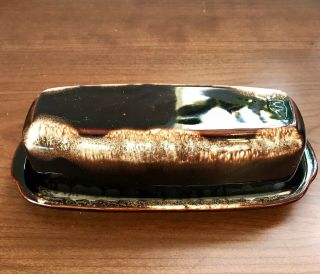 Vintage 1970s Pfaltzgraff Gourmet Brown Drip Glaze Butter Dish With Cover Euc
