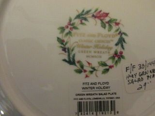 Fitz and Floyd Classic Choices Winter Holiday GREEN WREATH 9 