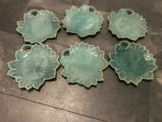 Vintage Set Of 6 Woodfield By Stubenville Leaf Shaped Salad Plates In Turquoise