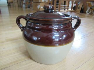 Vintage Monmouth Co.  Maple Leaf Stamped Baked Bean Pot,  Ovenware Or Cookie Jar