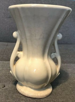 Vintage Mccoy Pottery Cream Vase Urn Double Handle 8” Tall