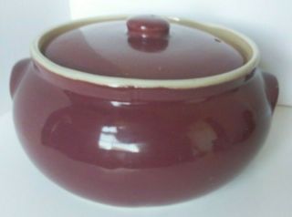 Uhl Pottery Marked Bean Pot Crock Mauve Maroon Burgundy Red
